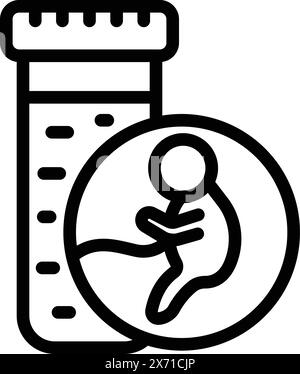 Black outline vector icon of a test tube with a fetus for science and ivf concepts Stock Vector