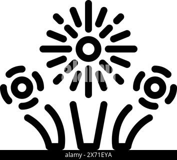 Graphic representation of a stylized sun with floral elements in a bold, simple line art Stock Vector