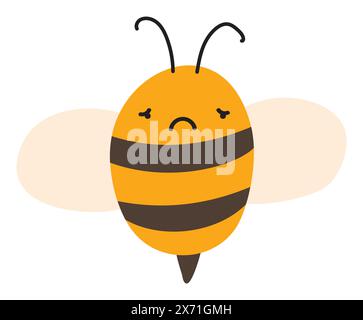 Fly sad Bee Emoji Icon. Cute kid character. Object summer Symbol flat Vector Honey Art. Cartoon element for web or typographic design, poster Stock Vector