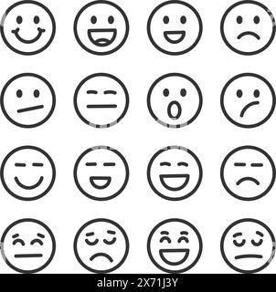 Emojis faces icon in hand drawn style. Doddle emoticons vector illustration on isolated background. Happy and sad face sign business concept. Stock Vector