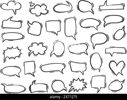 Doodle chat icon in hand drawn style. Cartoon bubbles vector illustration on isolated background. Talk frame sign business concept. Stock Vector