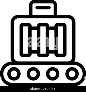 Minimalist industrial conveyor belt icon in black and white line art, perfect for manufacturing and distribution industry machinery Stock Vector