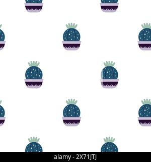 Cute cacti in boho style. Cactus seamless pattern. Trendy boho texture. Cacti fabric print design. Succulent textile. Flat design, cartoon style, whit Stock Vector