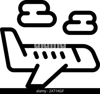 Minimalistic airplane line icon illustration in black and white, perfect for webpages, infographics, mobile apps, and more. Great for transportation and aviation concepts Stock Vector