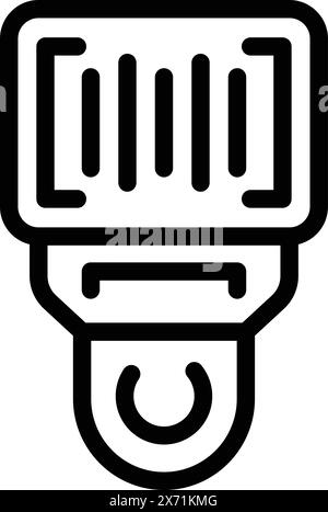 Black and white line art illustration of a barcode scanner icon Stock Vector