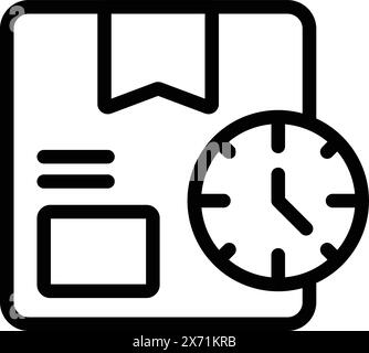 Line art icon of a document with a clock, symbolizing time management, deadlines, and planning Stock Vector
