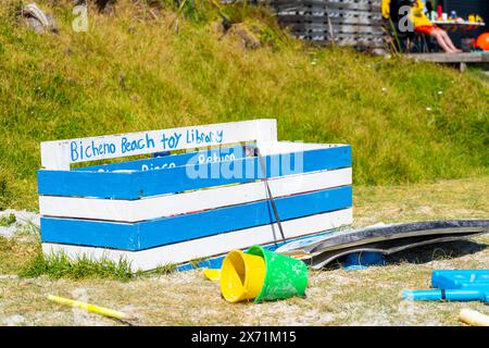 Toy Library on foreshore at Waubs Bay, Bicheno Beach East Coast Tasmania Stock Photo