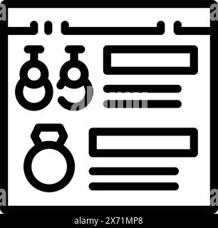 Luxury jewelry store icon design with earrings, rings, and more in black and white. Vector graphic illustration for commercial use by jeweler business, fashion boutique, and retail shop Stock Vector