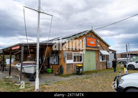 Living Boat Trust building on banks of Houn River, Franklin Tasmania Stock Photo