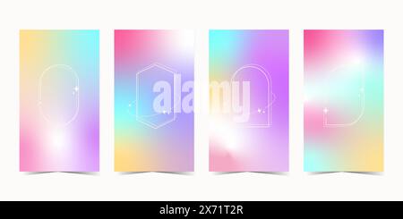 Hologram Texture. Pearlescent Background. Abstract Gradient. Retro Futuristic Brochure. Purple Neon Gradient. Metal Effect. Digital Fluid. Chrome Foil Stock Vector