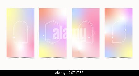 Hologram Texture. Pearlescent Background. Abstract Gradient. Retro Futuristic Brochure. Purple Neon Gradient. Metal Effect. Digital Fluid. Chrome Foil Stock Vector