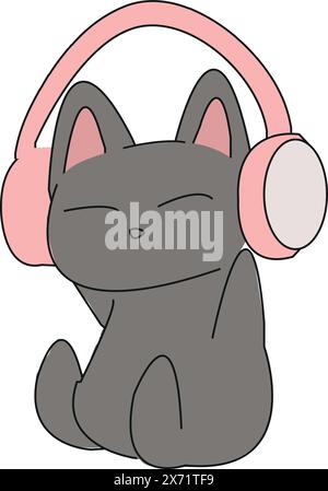A cartoon of a cat wearing headphones Stock Vector