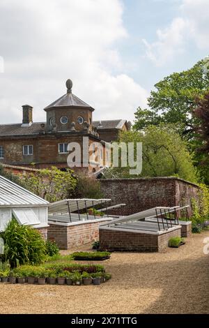 Cold frames for growing and protecting young plants. At the gardens of Houghton Hall in Norfolk. Stock Photo