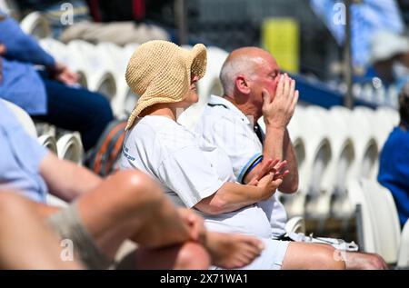 Hove UK 17th May 2024 -  A lovely hot sunny day for the spectators watching  the first day of the Vitality County Championship League Two cricket match between Sussex and Yorkshire at the 1st Central County Ground in Hove : Credit Simon Dack /TPI/ Alamy Live News Stock Photo