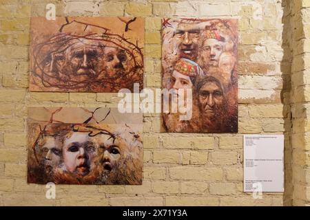 KYIV, UKRAINE - MAY 17, 2024 - Items of the exhibition "Qirim Icun / For the Sake of Crimea" dedicated to the Day of Remembrance of the Crimean Tatar Genocide at the Mission of the President of Ukraine in the Autonomous Republic of Crimea, Kyiv, capital of Ukraine. Stock Photo