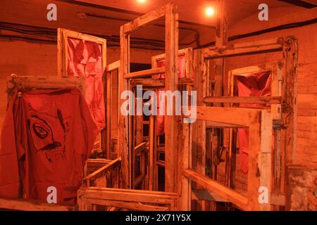 KYIV, UKRAINE - MAY 17, 2024 - Items of the exhibition "Qirim Icun / For the Sake of Crimea" dedicated to the Day of Remembrance of the Crimean Tatar Genocide at the Mission of the President of Ukraine in the Autonomous Republic of Crimea, Kyiv, capital of Ukraine. Stock Photo