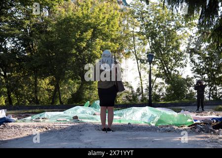 KYIV, UKRAINE - MAY 17, 2024 - The site where the SAF church (temporary building) was located, illegally erected by the religious community of the UOC-MP on the territory of the National Museum of History of Ukraine in the buffer zone of the UNESCO World Heritage Site, Kyiv, capital of Ukraine. Stock Photo