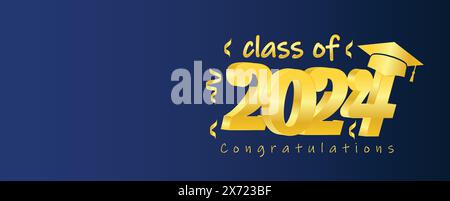 Class of 2024, word lettering script banner Congrats Graduation Template for design party high school or college, graduate lettering with academic cap Stock Vector