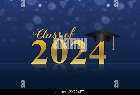 Class of 2024 celebration design. Graduation cap emblem. Yellow and ...
