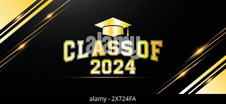 Class of 2024, word lettering script banner Congrats Graduation Template for design party high school or college, graduate lettering with academic cap Stock Vector