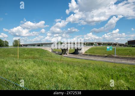 highway overpasses, may also include emergency lanes, pavements for pedestrians and lighting systems to ensure visibility at night. Turin, Italy 9 May Stock Photo