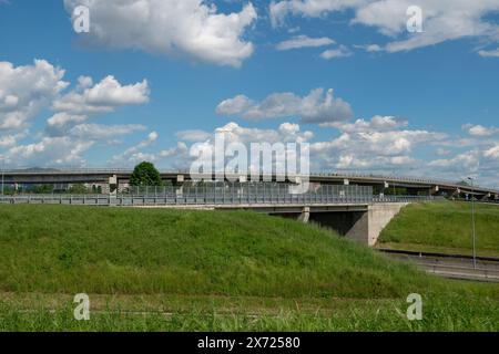 highway overpasses, may also include emergency lanes, pavements for pedestrians and lighting systems to ensure visibility at night. Turin, Italy 9 May Stock Photo