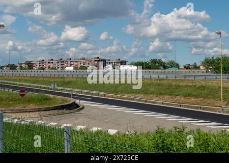 highway overpasses, may also include emergency lanes, pavements for pedestrians and lighting systems to ensure visibility at night. Turin, Italy 9 May Stock Photo