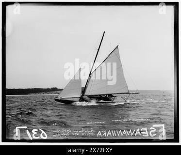 Seawanhaka, trial races, Oyster Bay, Seawanhaka may be name of yacht or reference to Seawanhaka Corinthian Yacht Club., '631,' 'copt. July 1,' and 'Johnston' on negative., No Detroit Publishing Co. no., Gift; State Historical Society of Colorado; 1949,  Yachts. , Regattas. Stock Photo