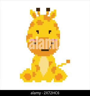 Savanna Animals pixel art set. Safari wildlife collection. 8 bit. Game development, mobile app. Isolated vector illustration. Stock Vector
