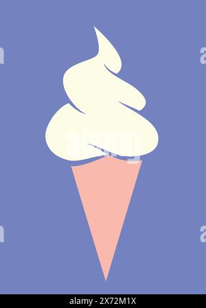 ice cream - vanilla soft serve ice cream in a cone, color vector illustration isolated on blue Stock Vector