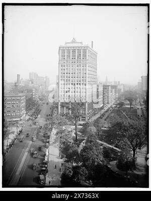 View of Woodward Avenue and Washington Boulevard, Detroit, Mich., Title from jacket., David Whitney Building in center, by Grand Circus Park., Possibly part of a panorama; negative D41-46 may be the left section., No Detroit Publishing Co. no., Gift; State Historical Society of Colorado; 1949,  Streets. , Commercial facilities. , Parks. , United States, Michigan, Detroit. Stock Photo