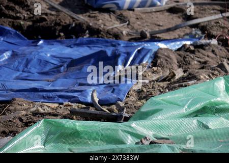 Non Exclusive: KYIV, UKRAINE - MAY 17, 2024 - The site where the SAF church (temporary building) was located, illegally erected by the religious commu Stock Photo