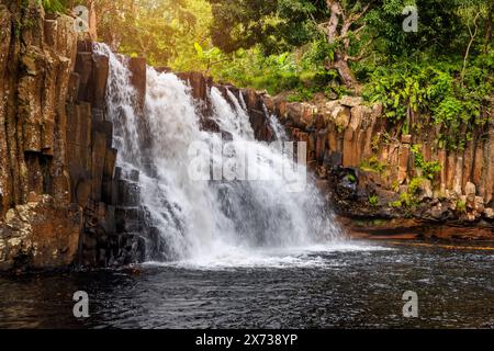 Rochester falls on the island of Mauritius. Waterfall in the jungle of the tropical island of Mauritius. Hidden treasure Rochester falls in Mauritius Stock Photo