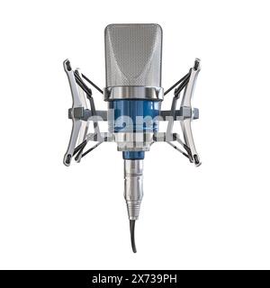 condenser microphone  shock mount studio recording, isolated  transparent backdrop Stock Photo