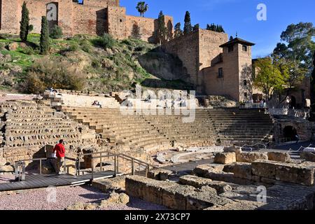 Historic Roman theatre (Teatro Romano de Málaga) in central Malaga below the Acazaba fortress, Spain Stock Photo