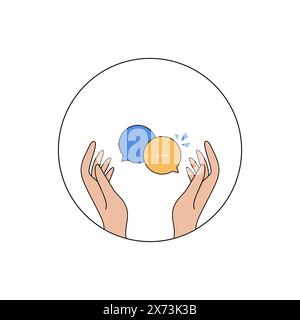 Hands around colorful speech bubbles Stock Vector