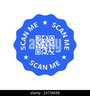 Blue QR code label with scan me text Stock Vector