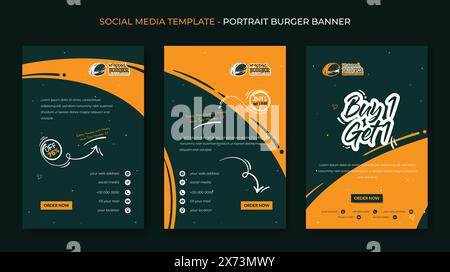 Social media post template in portrait background with green orange abstract design. green orange background for street food advertisement design Stock Vector