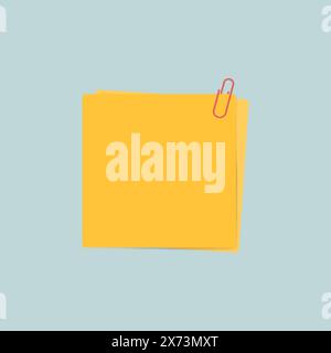 Yellow sticky notes with red paperclip on pastel blue background Stock Vector