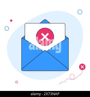 Email notification with an error alert inside blue envelope Stock Vector