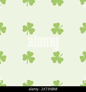 Seamless pattern of green clover leaf on light background Stock Vector