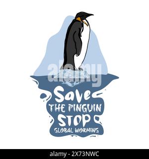 Global warming poster design. Ecological catastrophe. Save Arctic and arctic animals. Save environment. Save penguins and polar bears Stock Vector