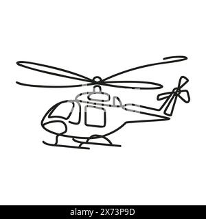 continuous line helicopter in flight. Drawing black thin line on white background Stock Vector