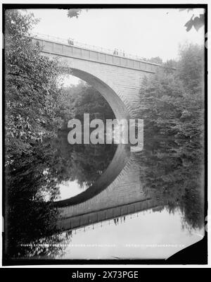 Echo Bridge, Charles River, Newton, Mass., Date based on Detroit, Catalogue J Supplement (1901-1906)., '452' on negative., Detroit Publishing Co. no. 013668., Gift; State Historical Society of Colorado; 1949,  Bridges. , Rivers. , Reflections. , United States, Massachusetts, Charles River. , United States, Massachusetts, Newton. Stock Photo