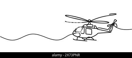 continuous line helicopter in flight. Drawing black thin line on white background Stock Vector