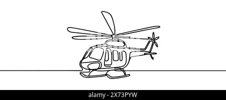 continuous line helicopter in flight. Drawing black thin line on white background Stock Vector