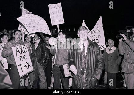 Anti Poll Tax Demonstrations outside Council Meeting in Salisbury Guildhall. November 1989. Stock Photo