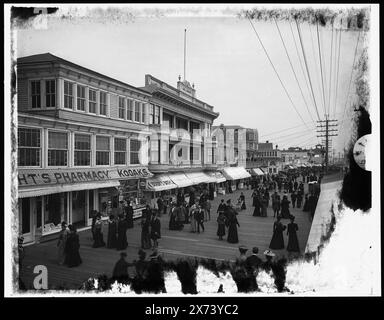 Board walk towards Steel Pier, Atlantic City, N.J., Corresponding glass transparency (same series code) available on videodisc frame 1A-28958., Detroit Publishing Co. no. 05858., Gift; State Historical Society of Colorado; 1949,  Commercial facilities. , Boardwalks. , United States, New Jersey, Atlantic City. Stock Photo