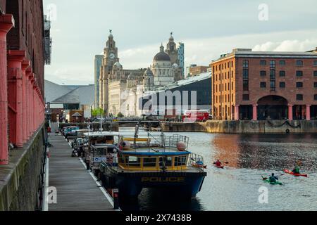 Sunset at Royal Albert Dock in Liverpool, England. Stock Photo