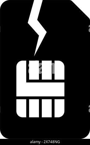 A simple icon depicting a cracked or broken SIM card, representing issues with mobile connectivity or device compatibility Stock Vector